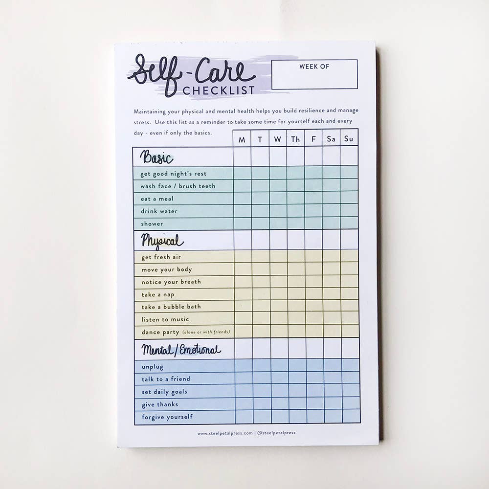 A5 Wide Self Care Checklist Tracker, Self Help Journal, Daily